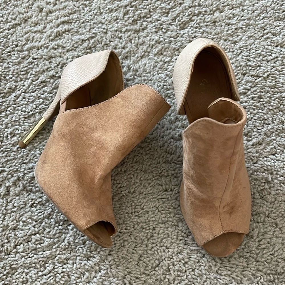 Suede open toe heels